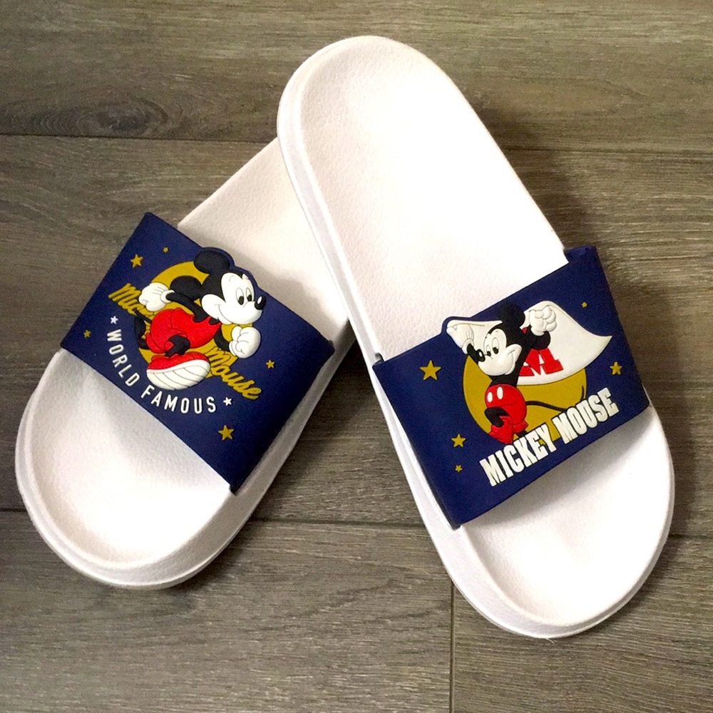 💐2/$25💐 Disney Mickey Mouse Slide Sandals Sz 41/42 (M8/9; W9/10) White/Blue